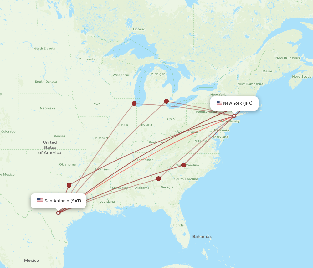 Flights from New York to San Antonio JFK to SAT Flight Routes