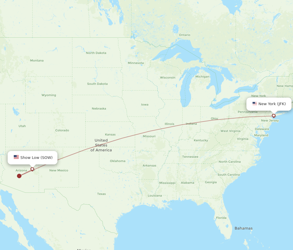 Flights from New York to Show Low JFK to SOW Flight Routes