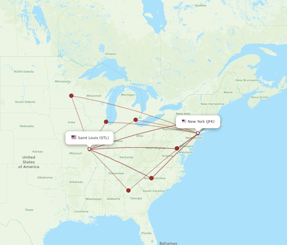 Flights from New York to Saint Louis JFK to STL Flight Routes