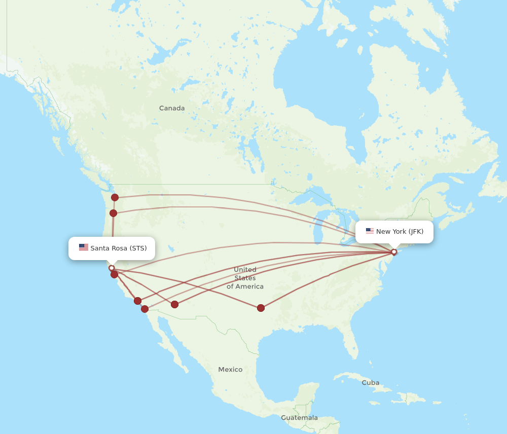 All flight routes from New York to Santa Rosa, JFK to STS - Flight Routes