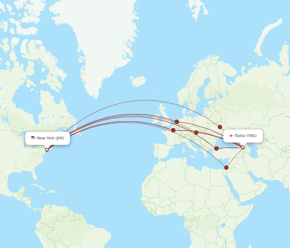 Flights from New York to Tbilisi JFK to TBS Flight Routes