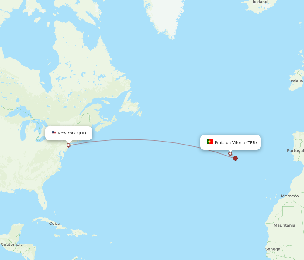 Flights from New York to Terceira JFK to TER Flight Routes