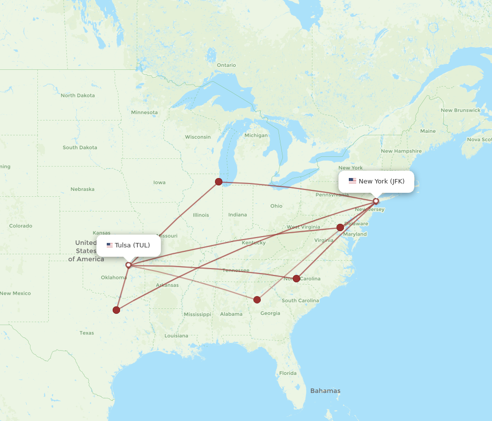 Flights from New York to Tulsa JFK to TUL Flight Routes