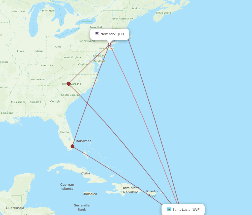 Flights from New York to Saint Lucia JFK to UVF Flight Routes