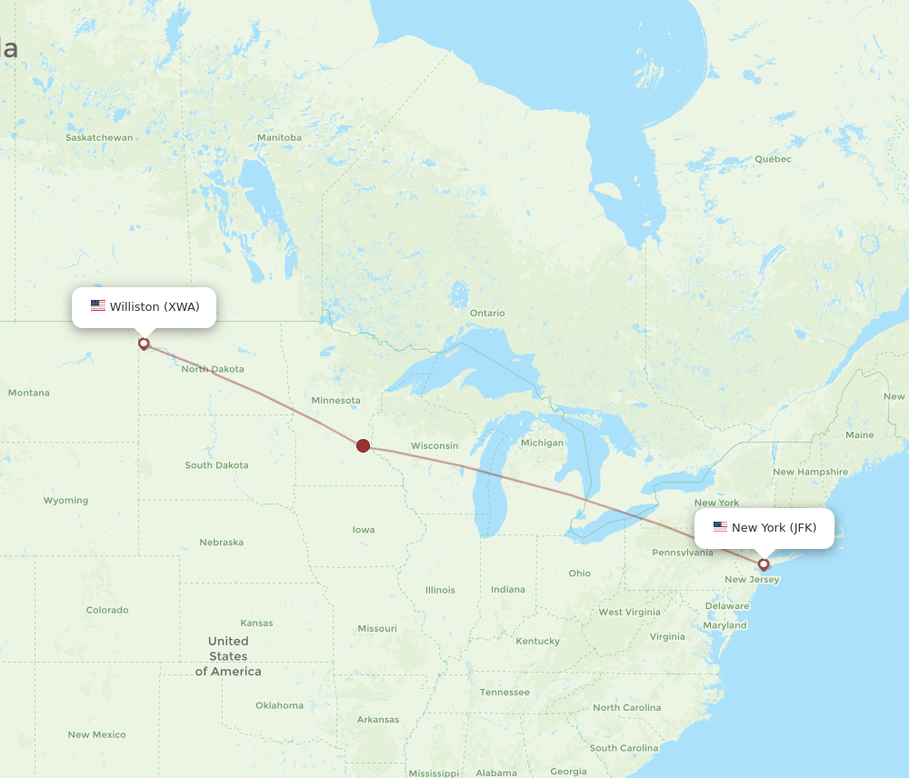 Flights from New York to Williston JFK to XWA Flight Routes