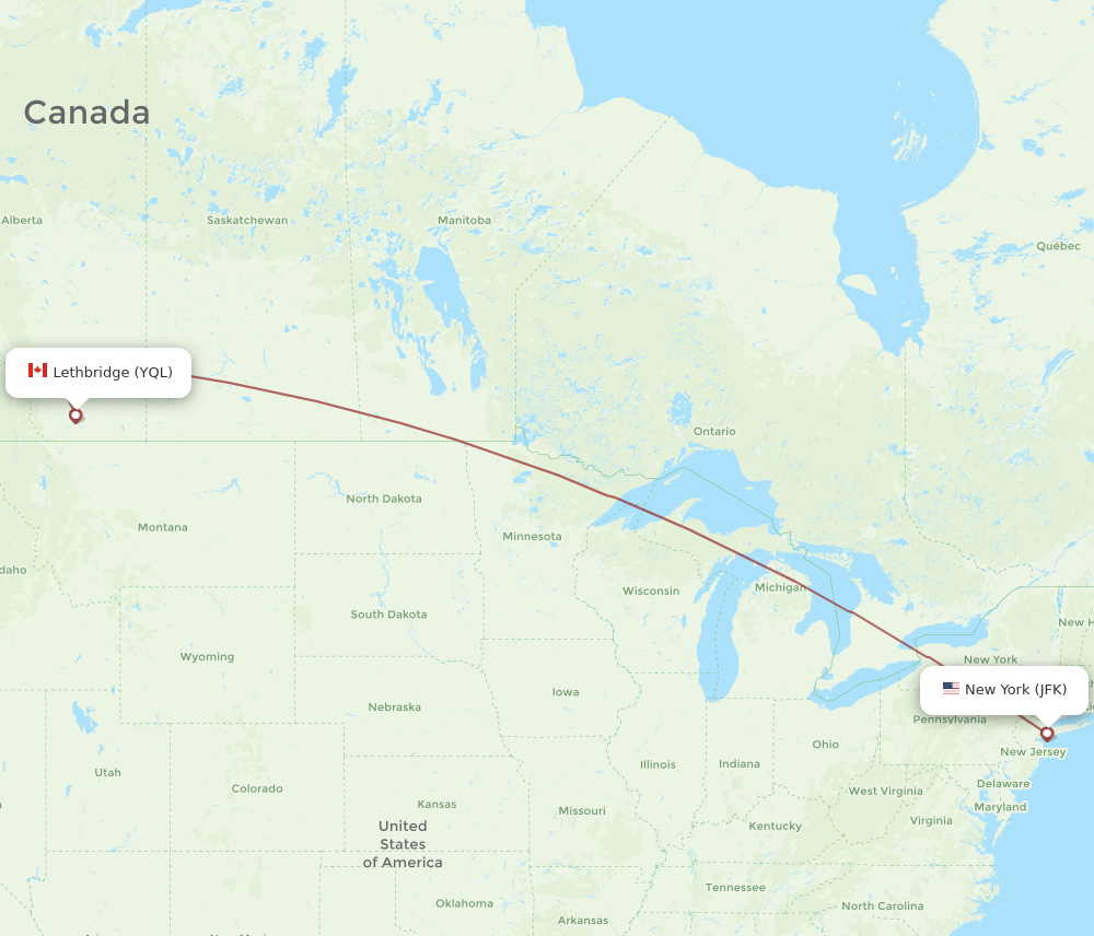 Flights from New York to Lethbridge JFK to YQL Flight Routes