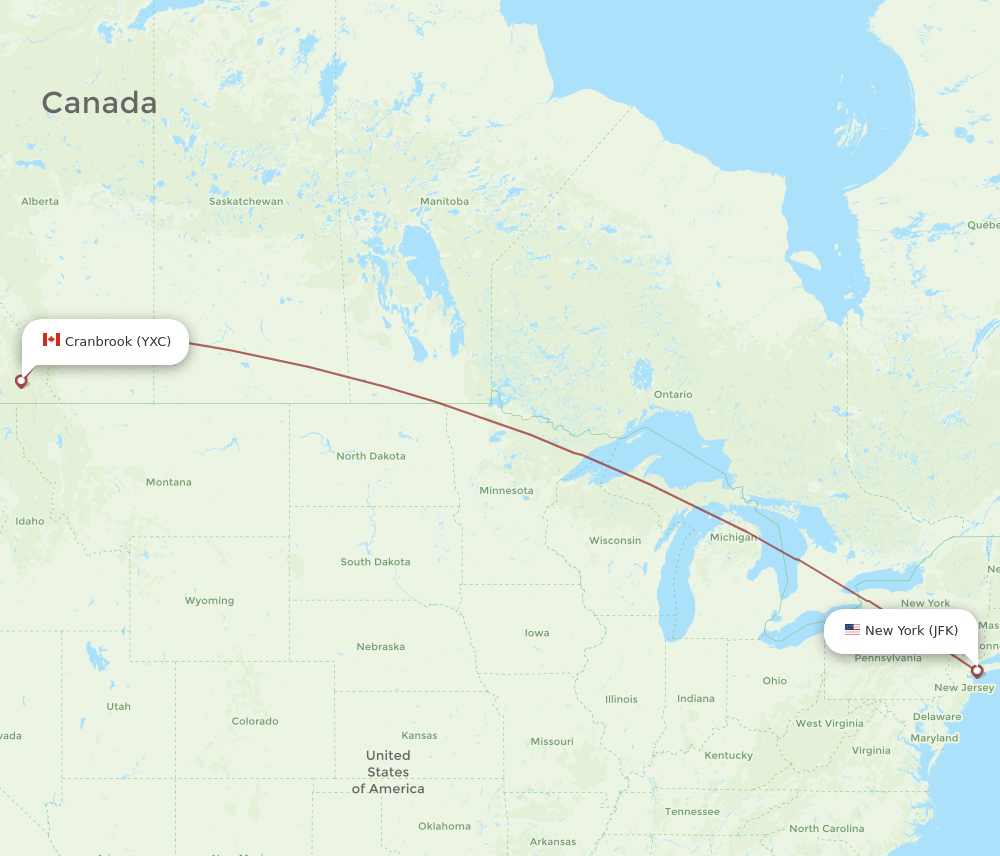 Flights from New York to Cranbrook JFK to YXC Flight Routes