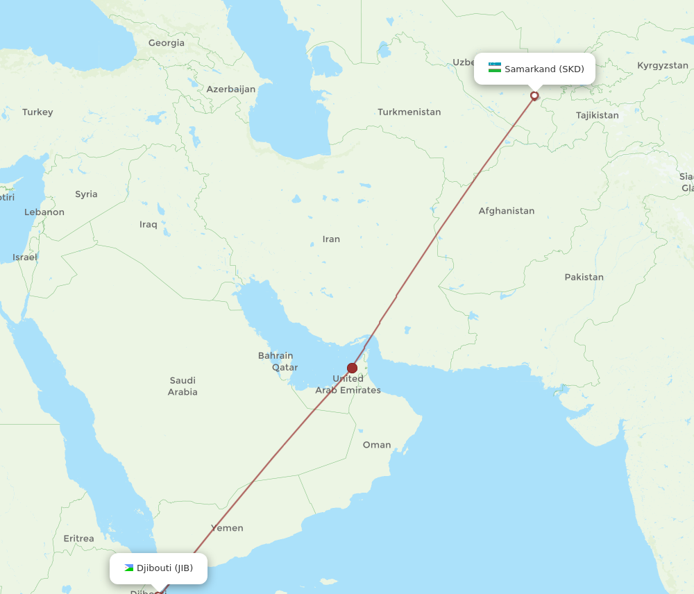 All Flight Routes From Djibouti To Samarkand, JIB To SKD - Flight Routes