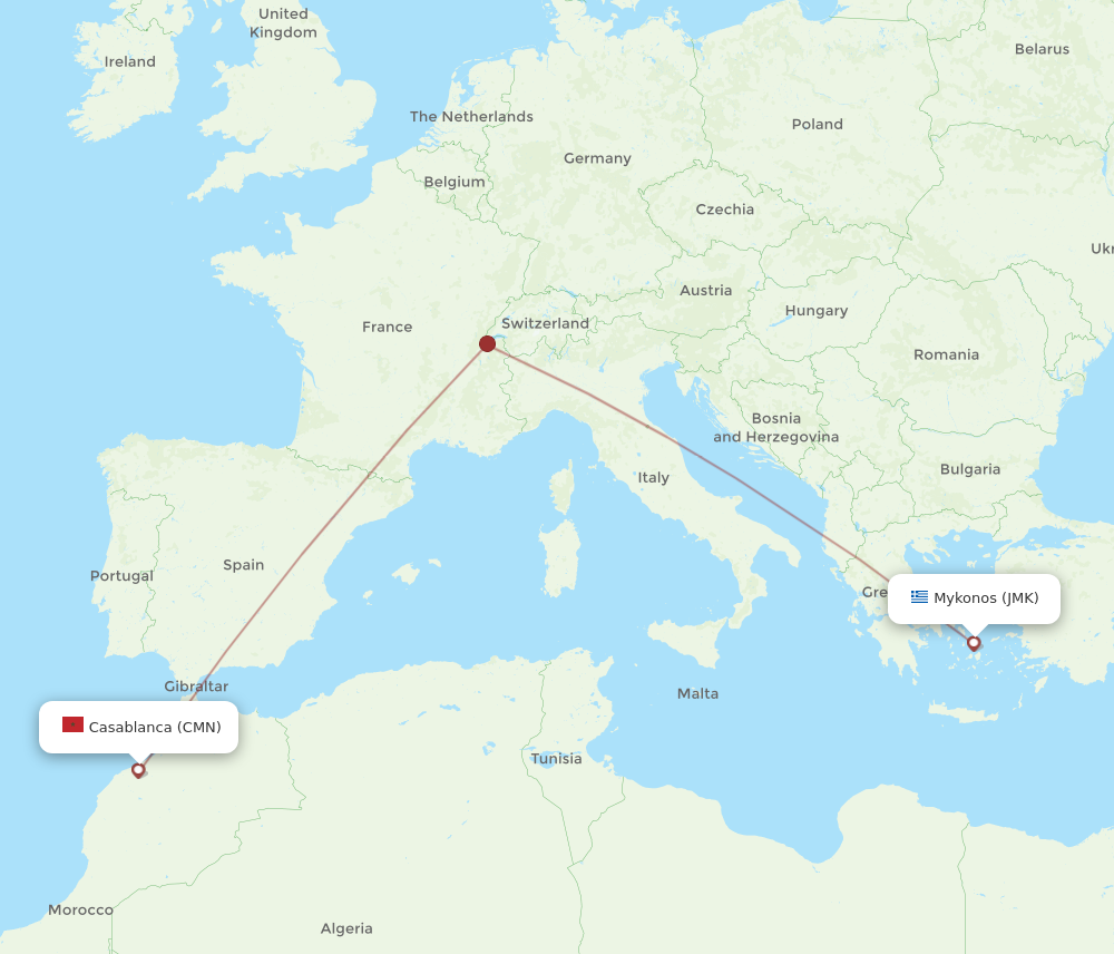 Flights from Mykonos to Casablanca JMK to CMN Flight Routes