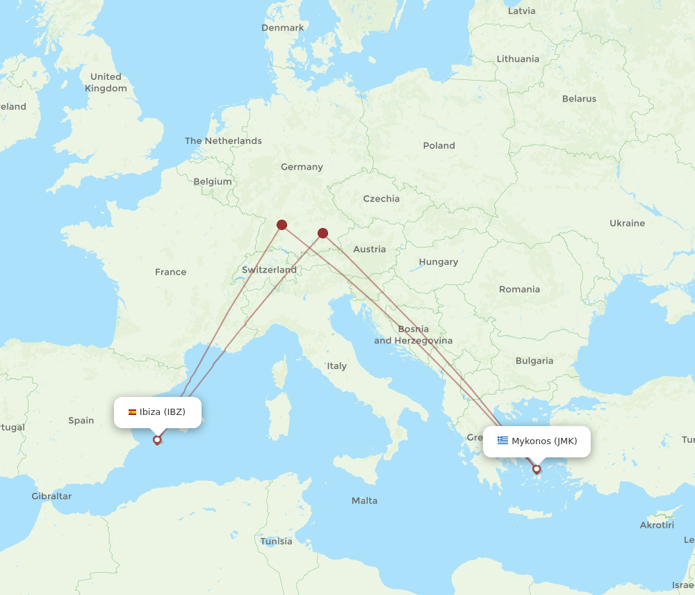 Flights from Ibiza to Mykonos IBZ to JMK Flight Routes