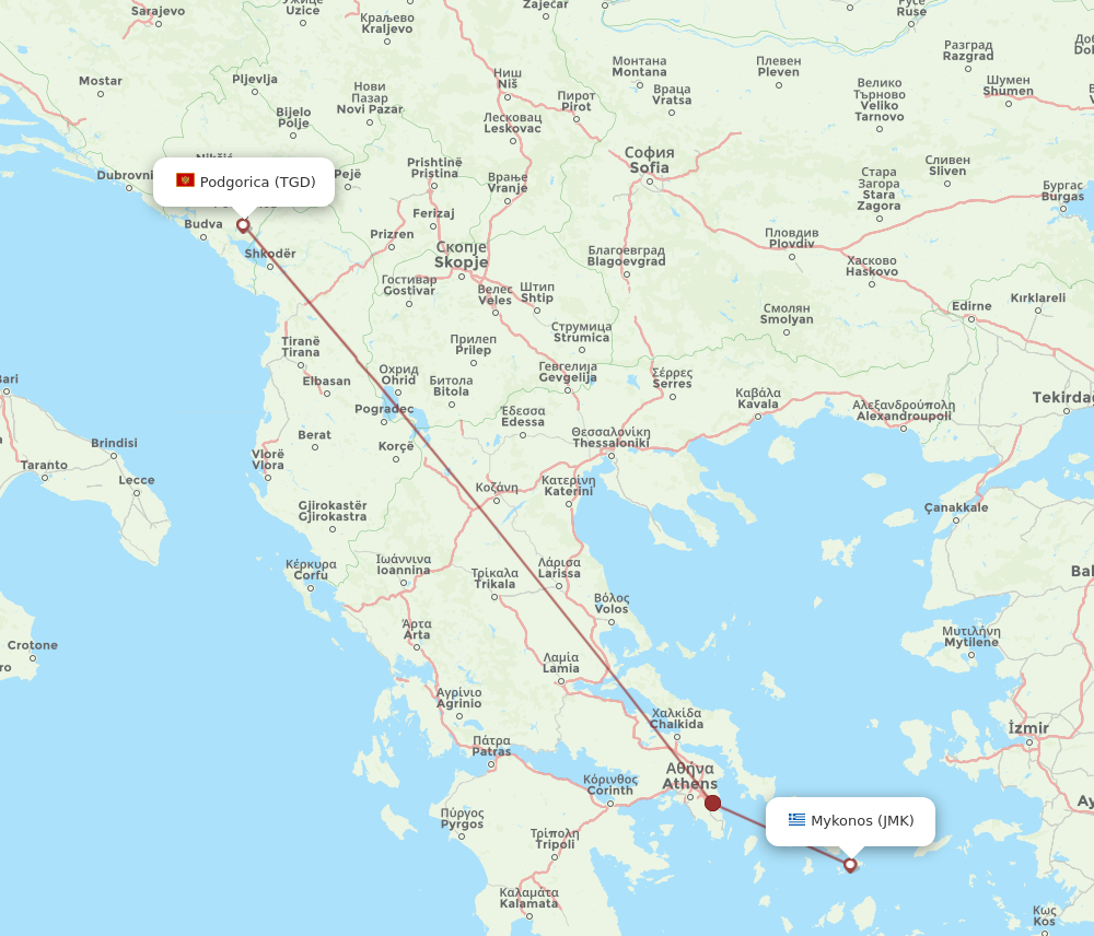 Flights from Mykonos to Podgorica JMK to TGD Flight Routes