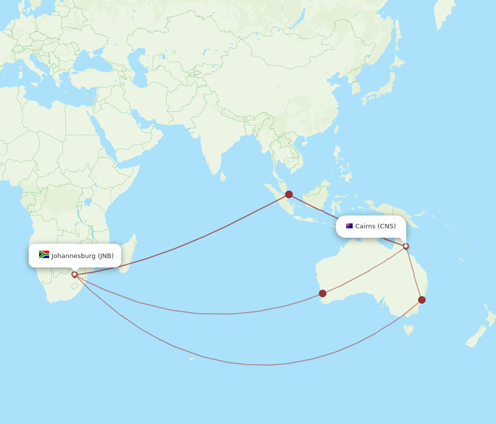 All Flight Routes From Johannesburg To Cairns Jnb To Cns Flight Routes 8193