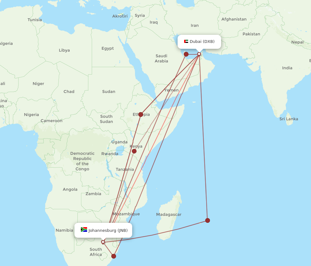 Flights from Johannesburg to Dubai JNB to DXB Flight Routes