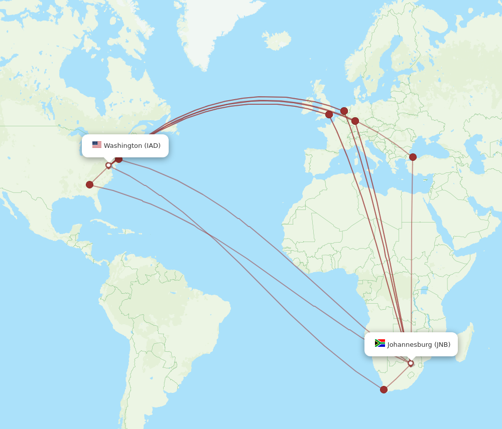 All Flight Routes From Johannesburg To Dulles Jnb To Iad Flight Routes 8978