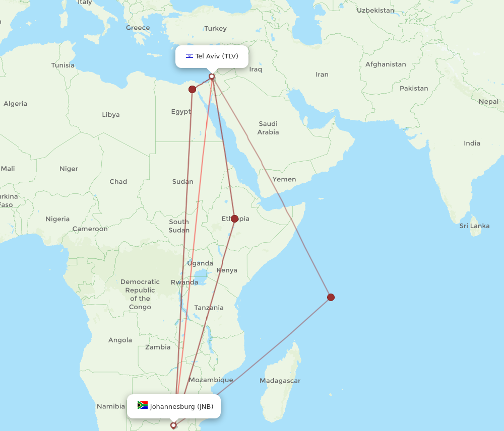 Flights from Johannesburg to Tel Aviv Yafo JNB to TLV Flight Routes