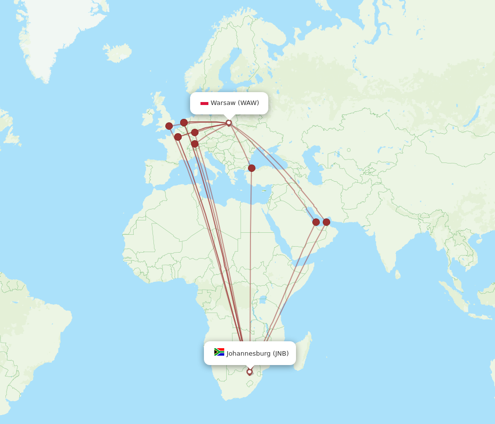 All Flight Routes From Johannesburg To Warsaw, Jnb To Waw - Flight Routes