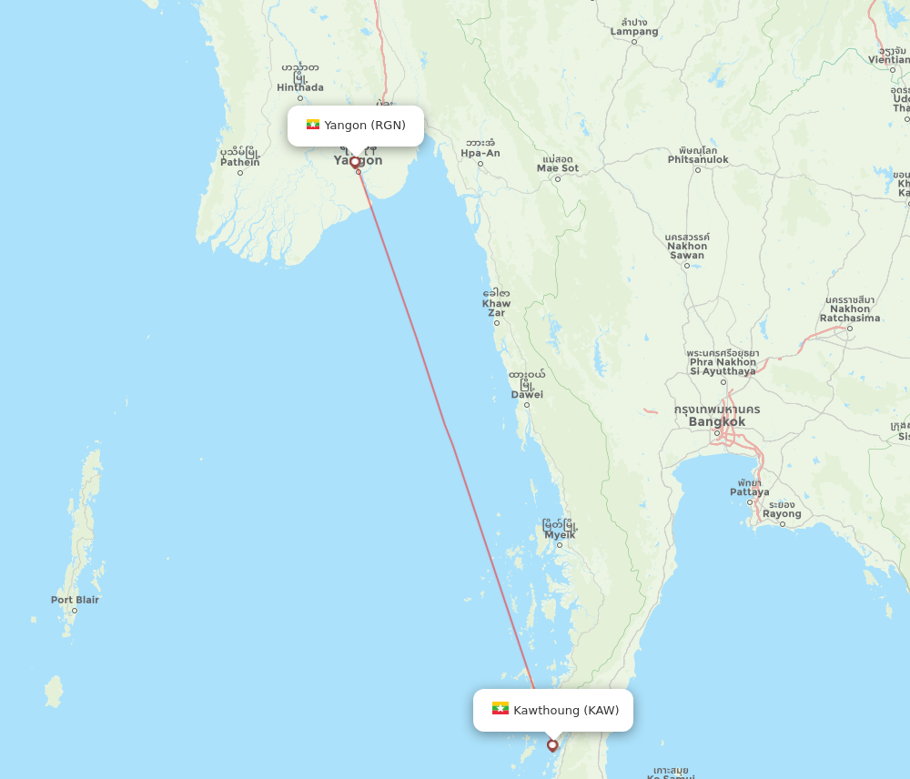 Flights from Kawthaung to Yangon, KAW to RGN - Flight Routes