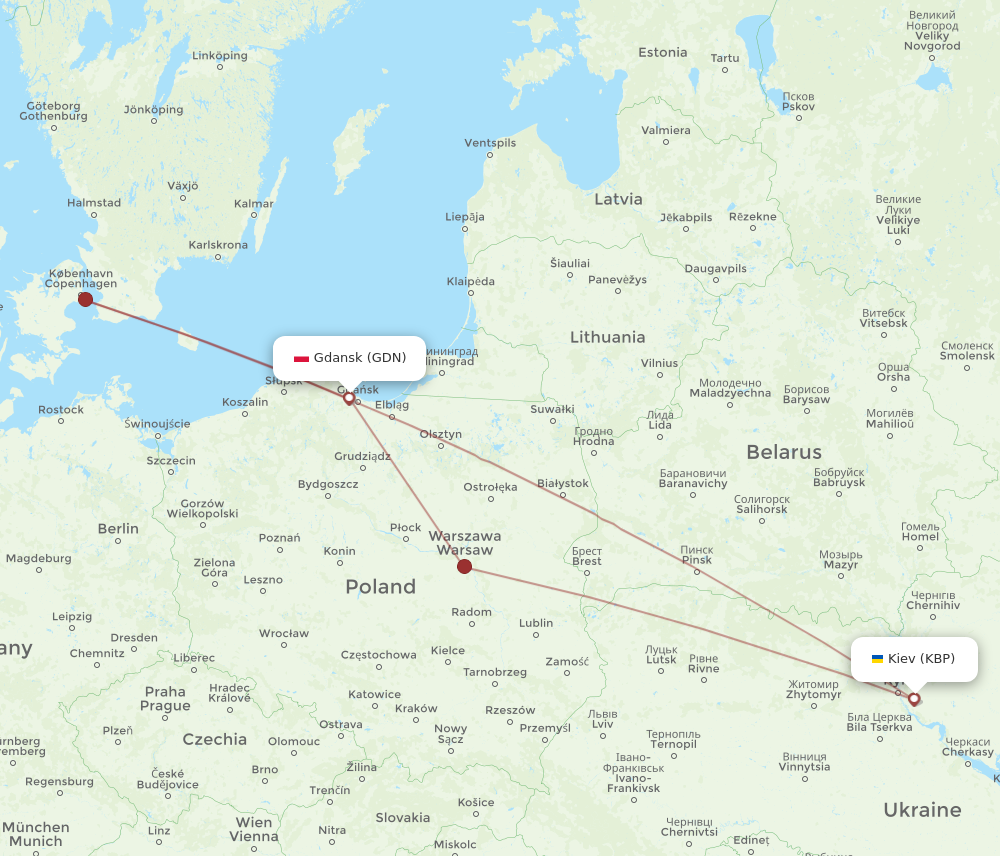 Flights from Kiev/Kyiv to Gdansk, KBP to GDN - Flight Routes