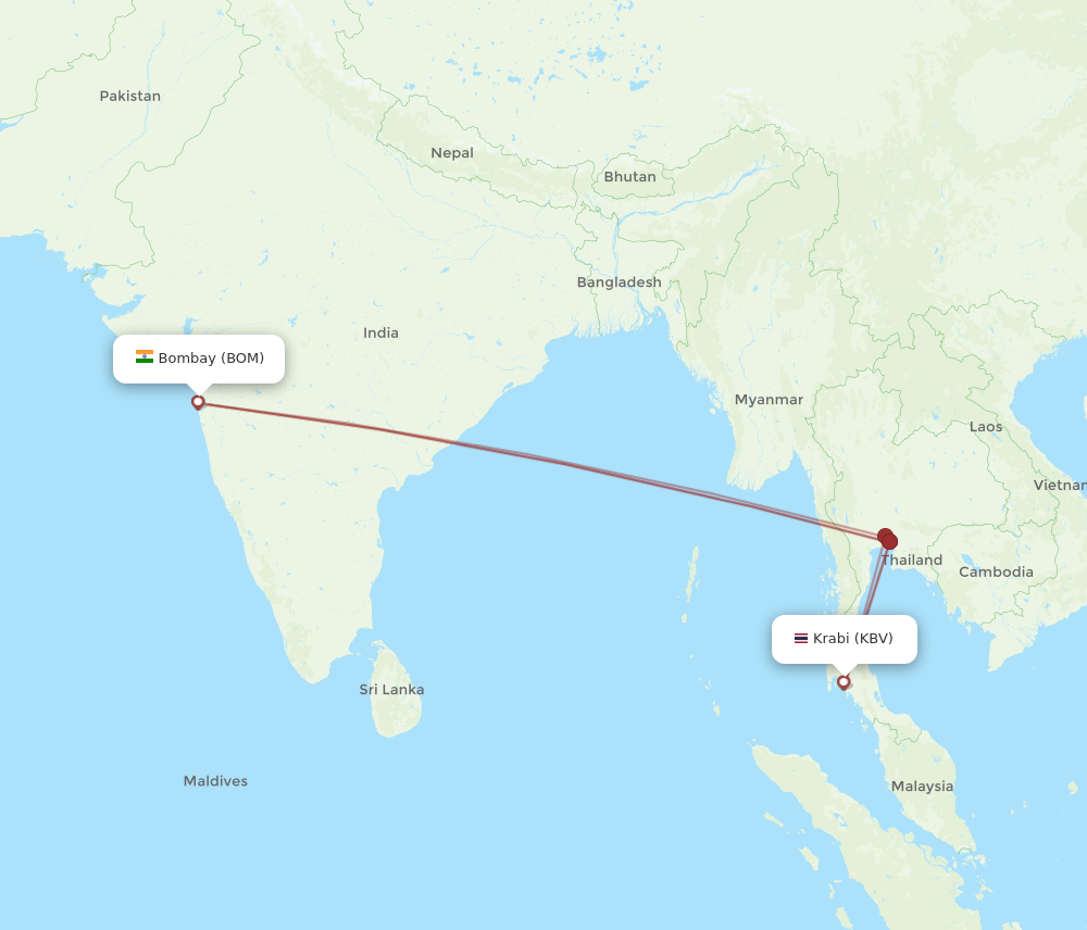 All flight routes from Krabi to Mumbai, KBV to BOM - Flight Routes