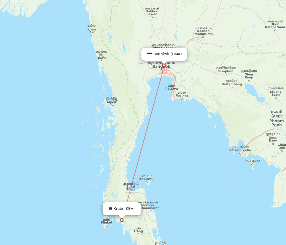 Flights from Krabi to Bangkok KBV to DMK Flight Routes