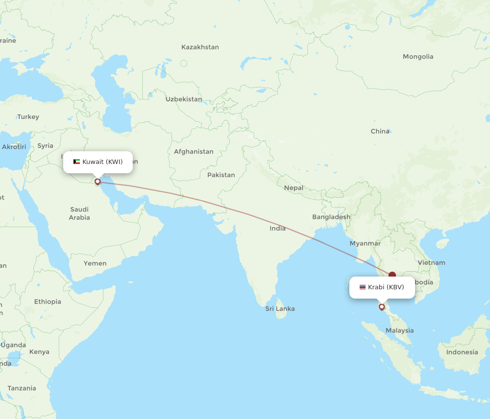 Flights from Kuwait to Krabi KWI to KBV Flight Routes