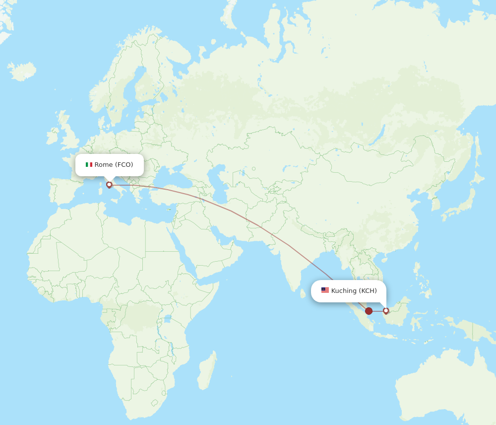 KCH to FCO flights and routes map