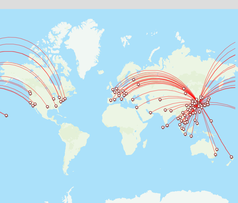 Korean Air airline routes (KE) - map - Flight Routes