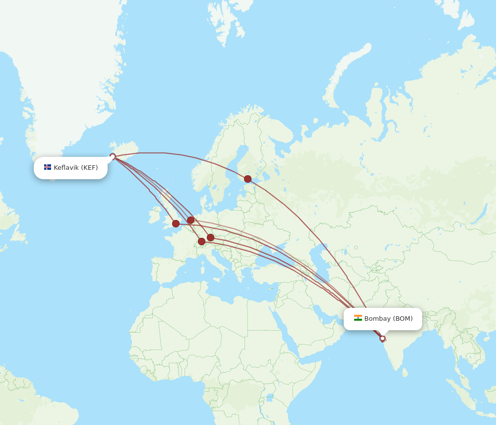 All Flight Routes From Reykjavik To Mumbai Kef To Bom Flight Routes 9206