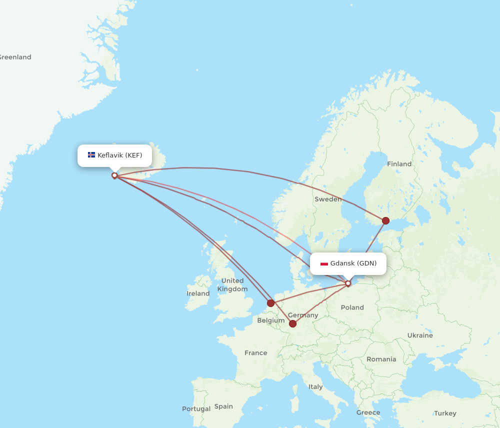 All Flight Routes From Reykjavik To Gdansk, KEF To GDN - Flight Routes