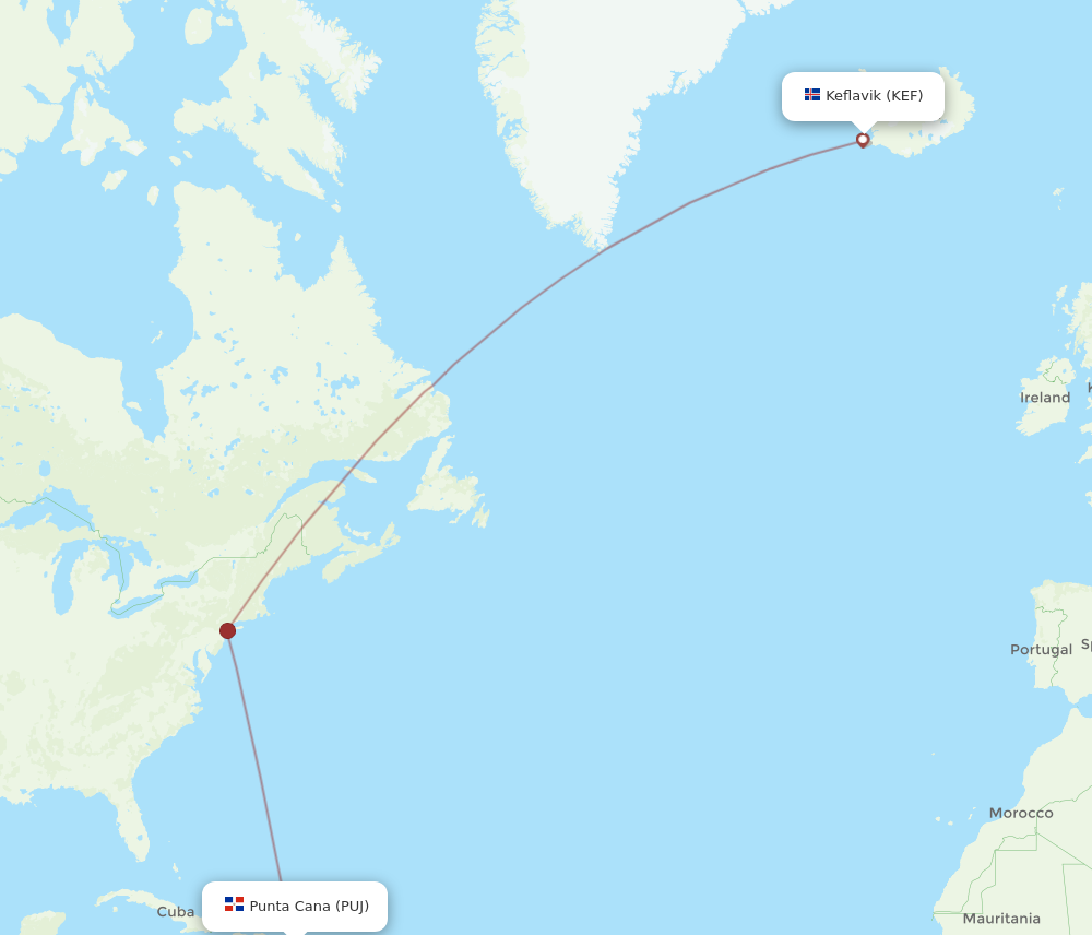 Flights from Reykjavik to Punta Cana KEF to PUJ Flight Routes