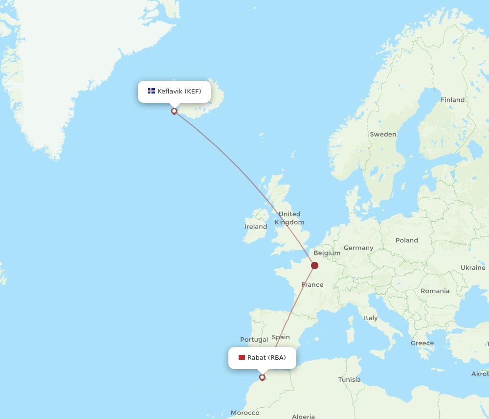 Flights from Reykjavik to Rabat KEF to RBA Flight Routes