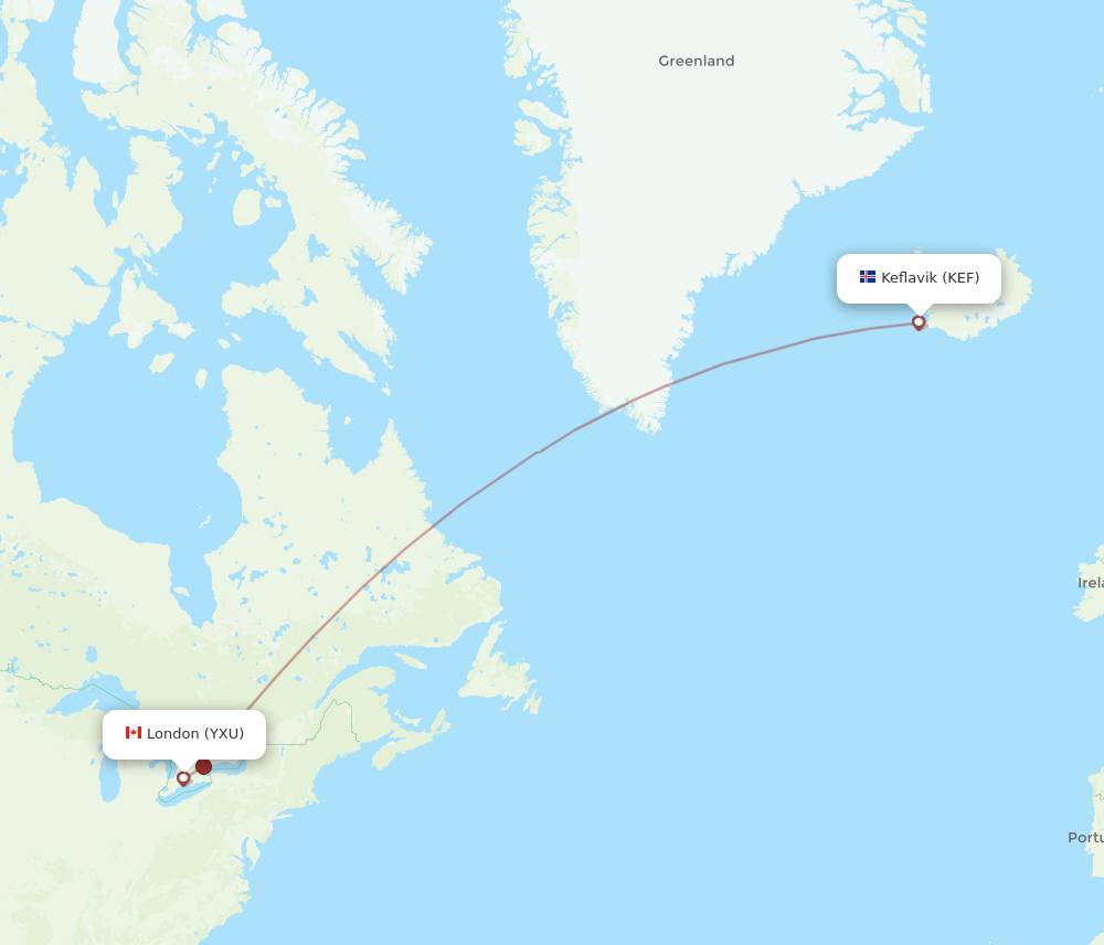 Flights from Reykjavik to London, KEF to YXU - Flight Routes