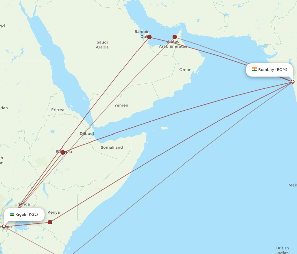 All flight routes from Kigali to Mumbai, KGL to BOM - Flight Routes