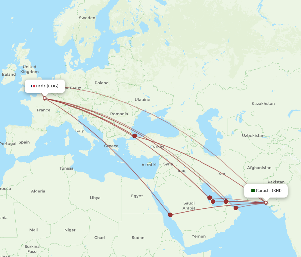 All Flight Routes From Karachi To Paris, KHI To CDG - Flight Routes