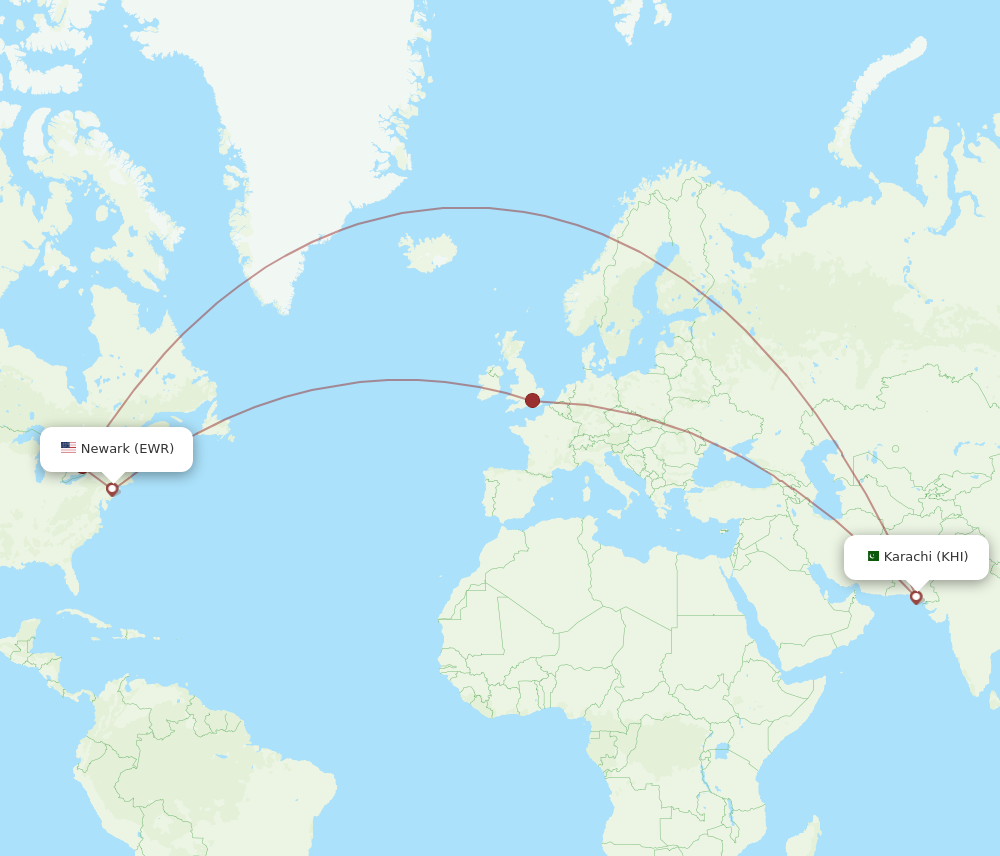 All flight routes from Karachi to New York, KHI to EWR - Flight Routes