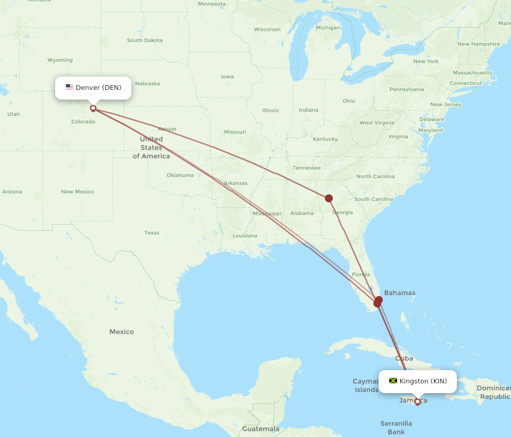 All Flight Routes From Kingston To Denver Kin To Den Flight Routes 4305