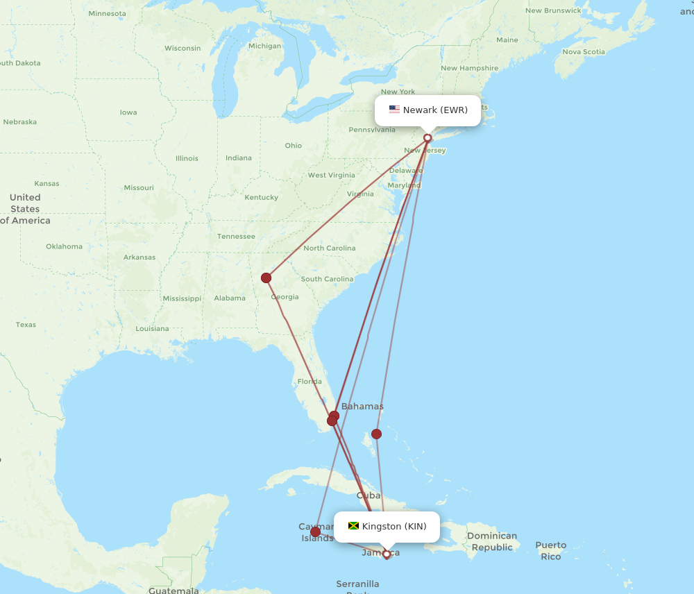 Flights from Kingston to New York KIN to EWR Flight Routes