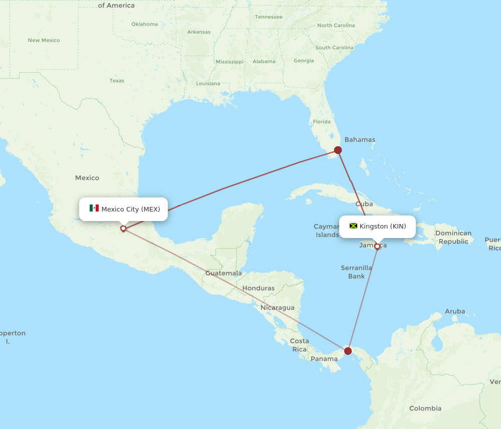 Flights from Kingston to Mexico City KIN to MEX Flight Routes