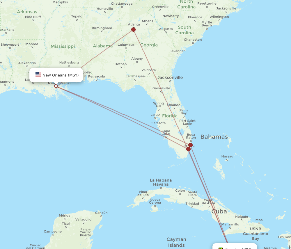 Flights from Kingston to New Orleans KIN to MSY Flight Routes