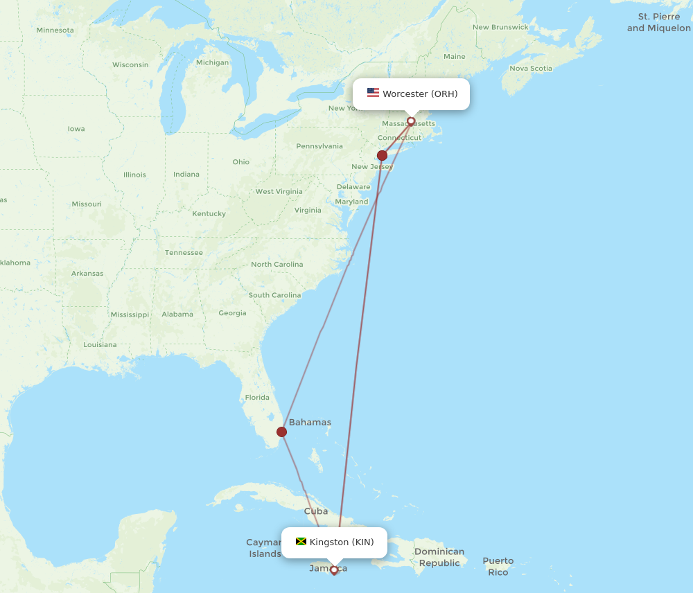 Flights from Kingston to Worcester, KIN to ORH - Flight Routes