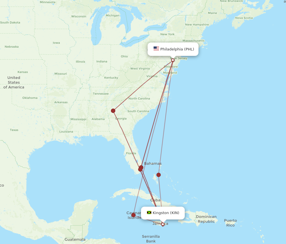 Flights from Kingston to Philadelphia KIN to PHL Flight Routes