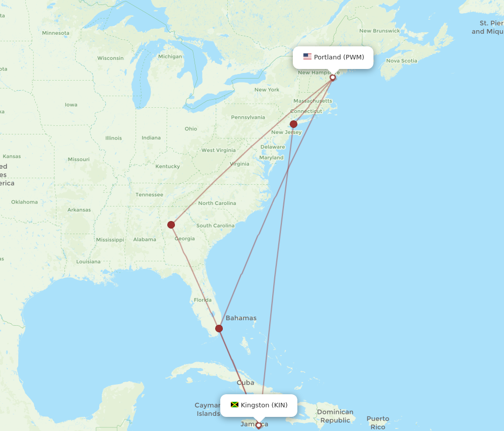 All flight routes from Kingston to Portland, KIN to PWM - Flight Routes