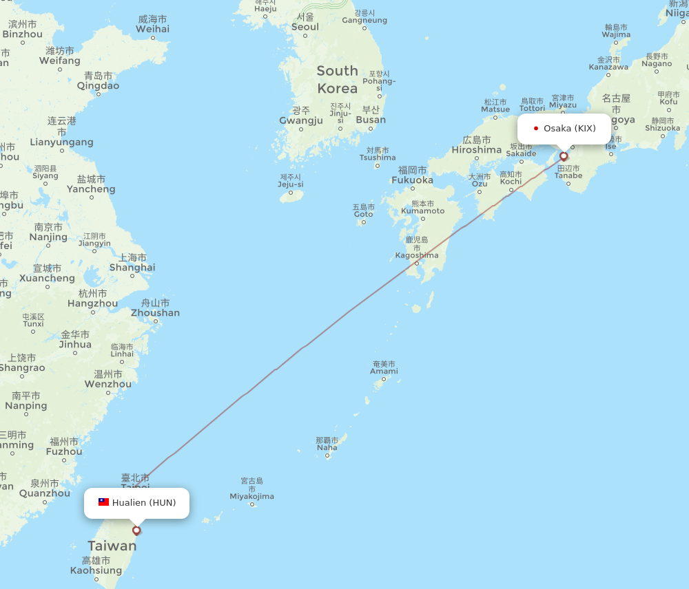 Flights from Osaka to Hualien KIX to HUN Flight Routes