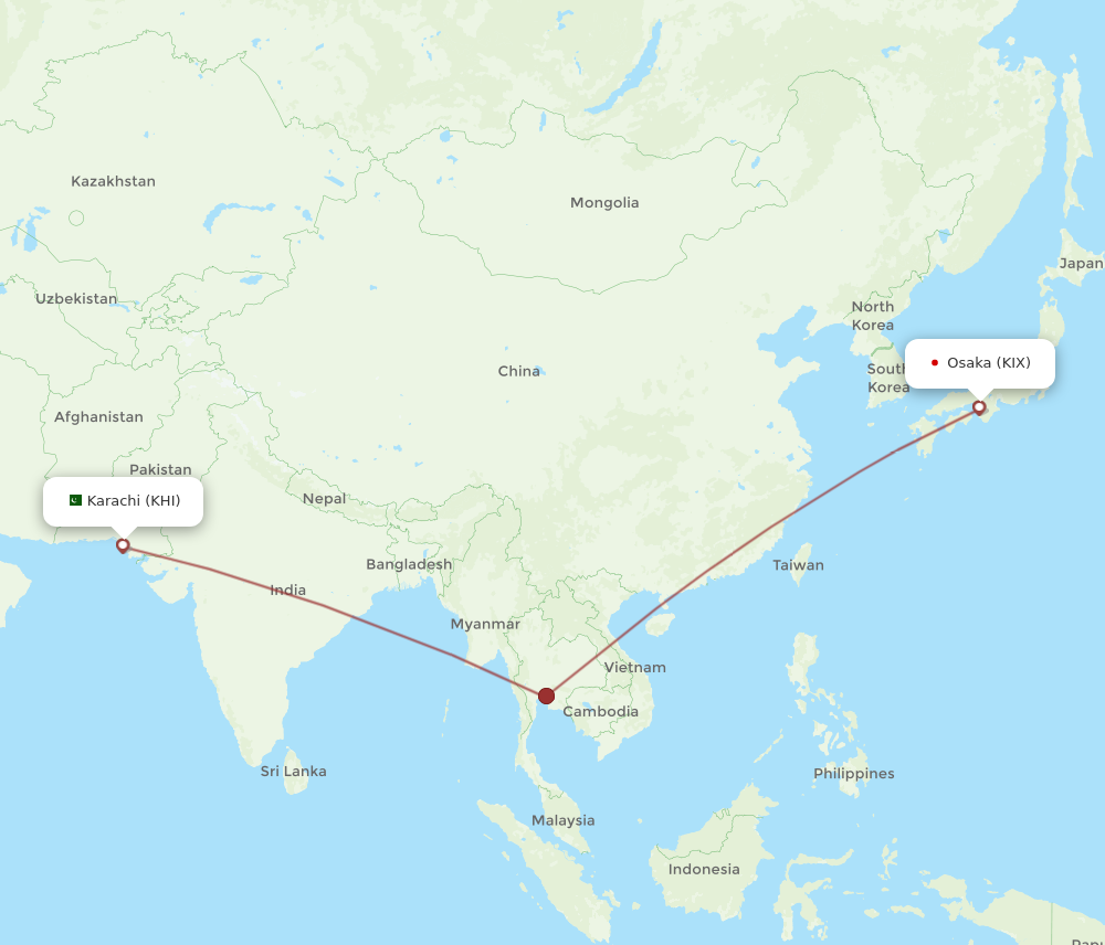 Flights from Osaka to Karachi KIX to KHI Flight Routes