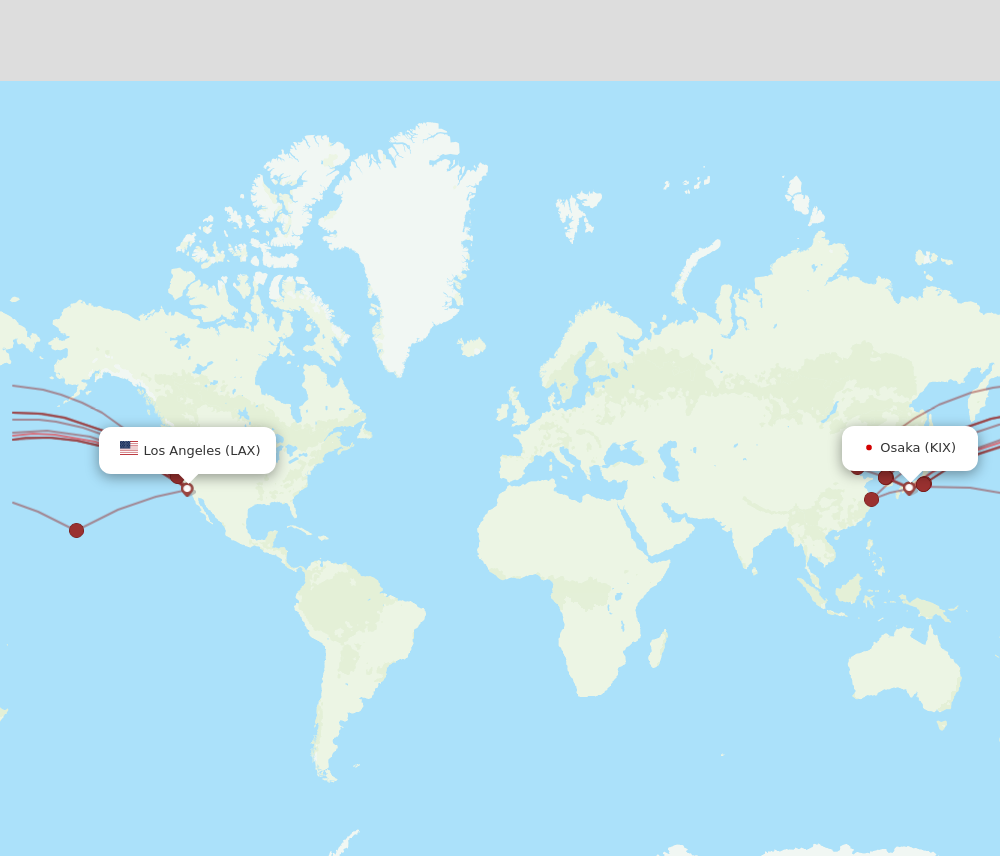 All flight routes from Osaka to Los Angeles, KIX to LAX - Flight Routes