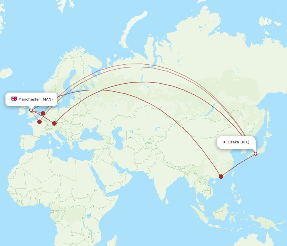 KIX to MAN flights and routes map