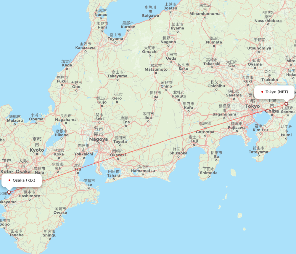 Flights from Osaka to Tokyo KIX to NRT Flight Routes