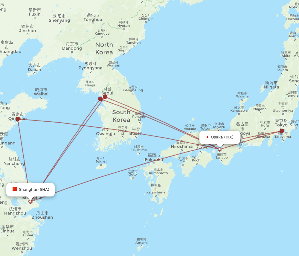 Flights from Osaka to Shanghai KIX to SHA Flight Routes