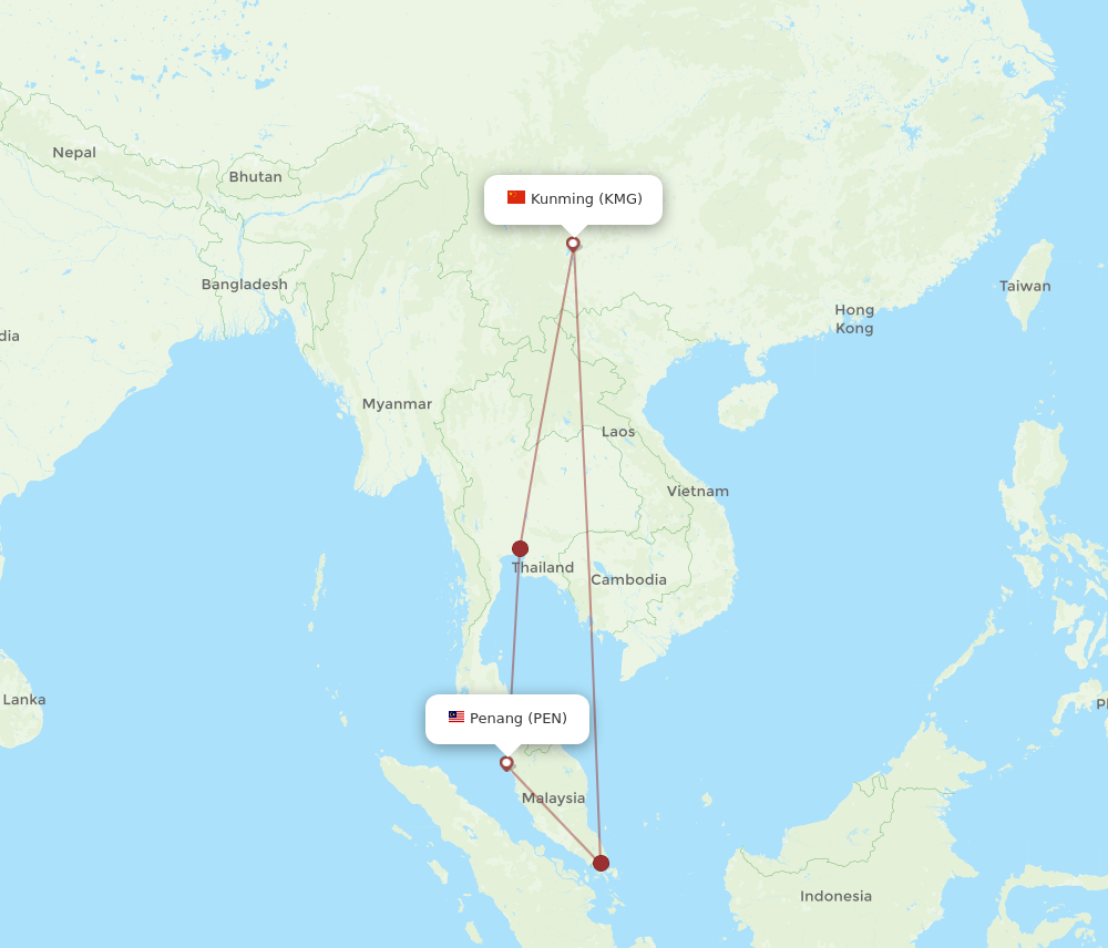 All Flight Routes From Kunming To Penang KMG To PEN Flight Routes   KMG PEN 