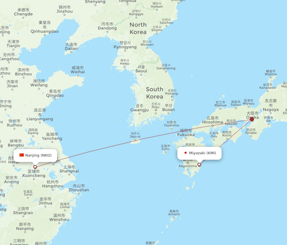 KMI to NKG flights and routes map